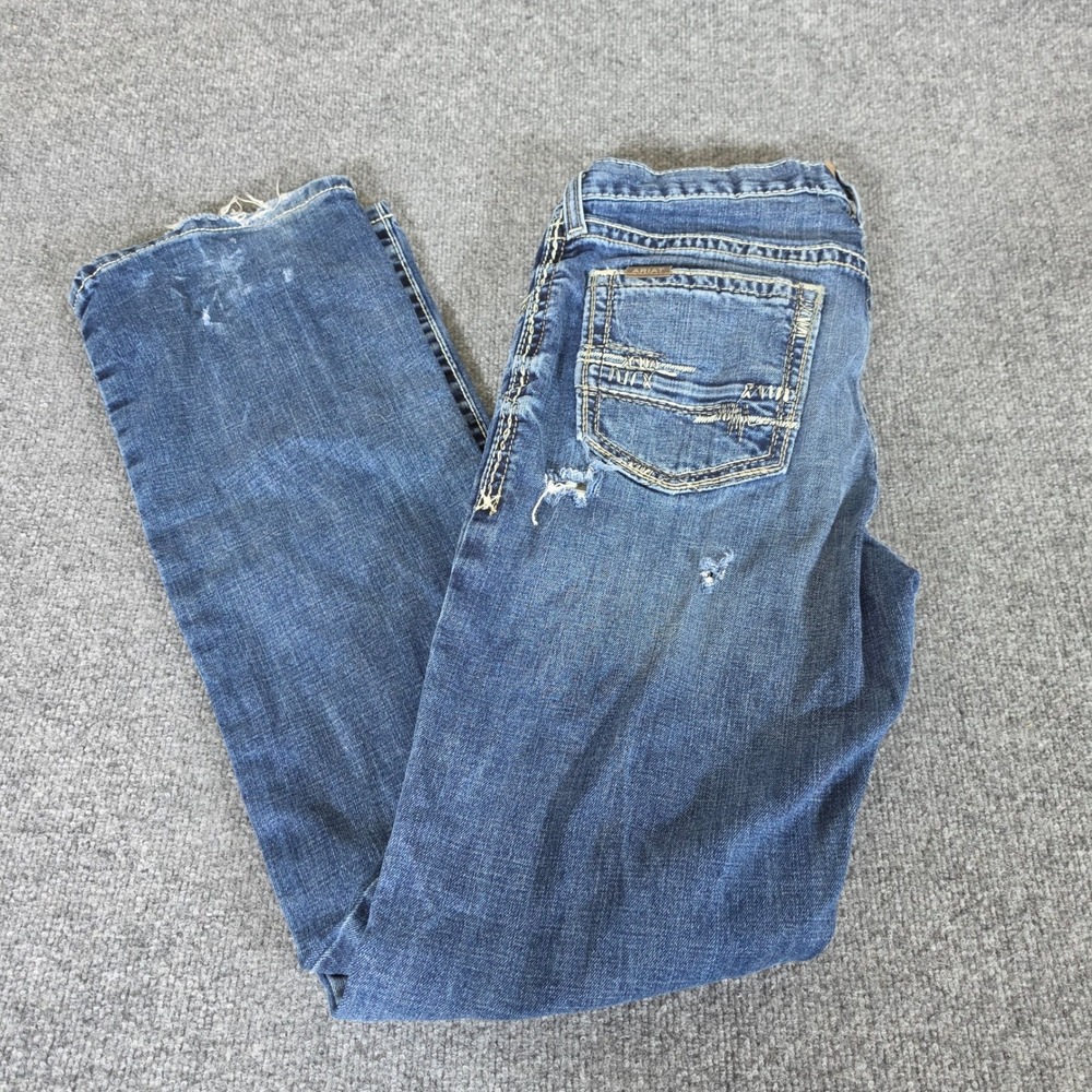 Ariat M4 Relaxed Boot Cut Jeans Mens Tag 34x36 Act 33x33 Blue Distressed